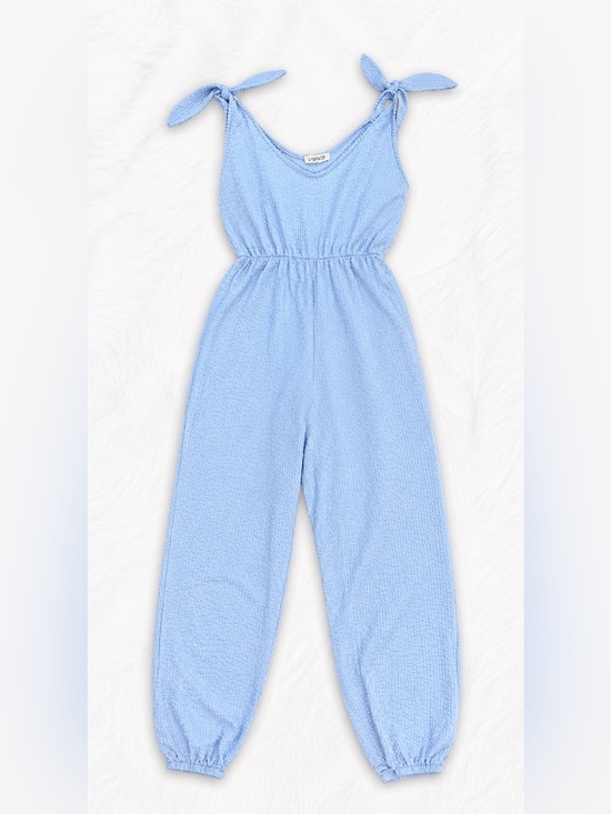Rolla Coster Pants - Rolla Coster Blue Textured Tie Strap Jumpsuit Small Soft Stretch Lounge Coastal